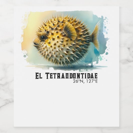 Watercolor Series: Blowfish Weinetikett (Einzelnes Label)