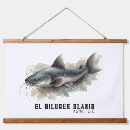 Watercolor Series: Catfish Wandteppich Mit Holzrahmen