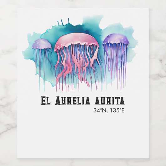 Watercolor Series: Jellyfish Weinetikett (Einzelnes Label)