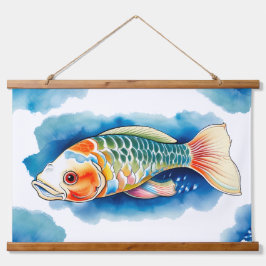 Watercolor Series: Koi Fish Wandteppich Mit Holzrahmen