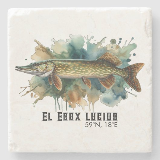 Watercolor Series: Pike Steinuntersetzer (Vorderseite)