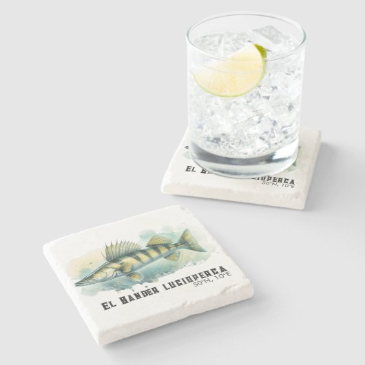 Watercolor Series: Zander/Walleye Steinuntersetzer (Seitenansicht)