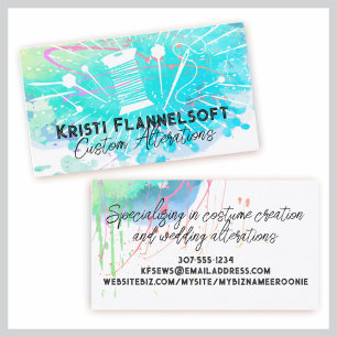 Watercolor sewing notions seamstress business card visitenkarte