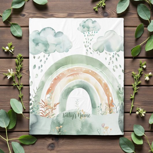 Watercolor Shades of Green Rainbow Fleecedecke