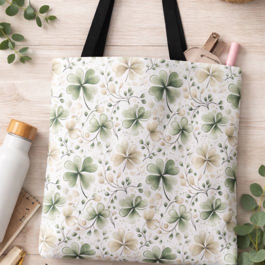 Watercolor Shamrock Floral Tote Bag | Irish Clover Tasche