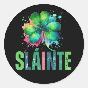 Watercolor Shamrock - Sláinte - St. Patrick's Tag Runder Aufkleber