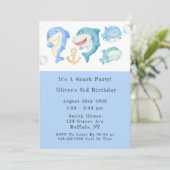 Watercolor Sharks Boy Birthday Party Einladung (Stehend Vorderseite)