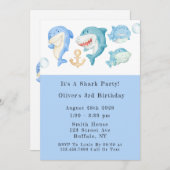 Watercolor Sharks Boy Birthday Party Einladung (Vorne/Hinten)