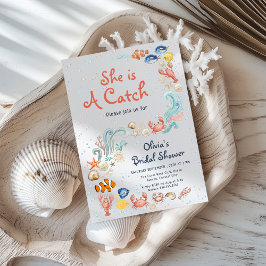 Watercolor She is Catch Ocean Theme Bridal Shower Einladung