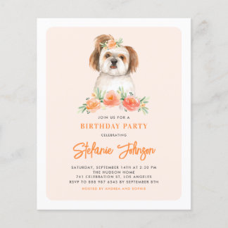Watercolor Shih Tzu Peach Birthday Einladung