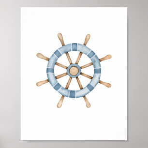 Watercolor Ships Wheel Poster