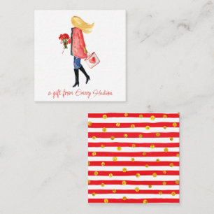 Watercolor Shopping Fashion Girl Geschenkverpackun Mitteilungskarte