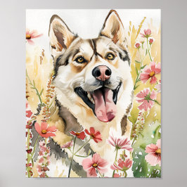 Watercolor Siberischer Husky Hund Wand an Wand Pos Poster