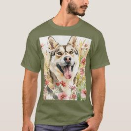 Watercolor Siberischer Husky Hund Wand an Wand Pos T-Shirt