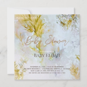 Watercolor Silber- und Goldblätter-Baby-Party Einladung