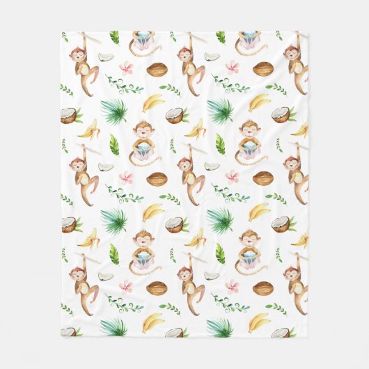 Watercolor Silly Monkeys Fleecedecke (Vorderseite)