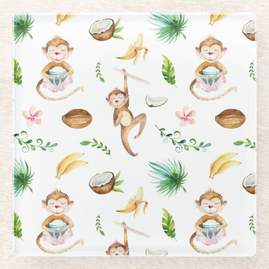 Watercolor Silly Monkeys Glasuntersetzer (Vorderseite)