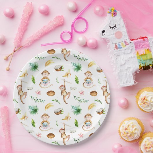 Watercolor Silly Monkeys Pappteller (Party)
