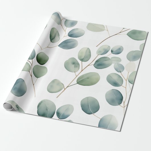 Watercolor Silver Dollar Eukalyptus Geschenkpapier (Ungerollt)