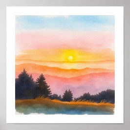 Watercolor SIMPLE Sunset Art Poster