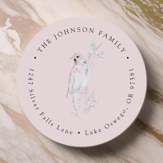Watercolor Singing Nightingale Bird Rücksendeadres Runder Aufkleber