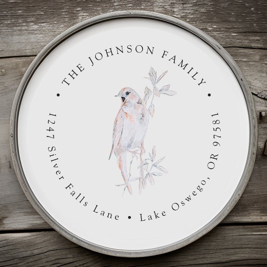 Watercolor Singing Nightingale Bird Rücksendeadres Runder Aufkleber