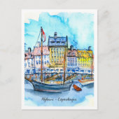 Watercolor Sketch Nyhavn Copenhagen Postkarte (Vorderseite)