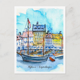 Watercolor Sketch Nyhavn Copenhagen Postkarte