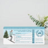 Watercolor Skier Faux Ski Trip Ticket Birthday Einladung (Stehend Vorderseite)