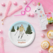 Watercolor Skier Girl And Trees Winter Birthday Pappteller (Party)