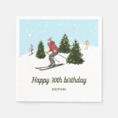 Watercolor Skier Women Winter Birthday Party Serviette (Vorderseite)