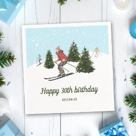 Watercolor Skier Women Winter Birthday Party Serviette