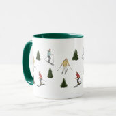 Watercolor Skiers And Fir Trees With Name Festive Tasse (Vorderseite Links)