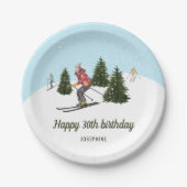 Watercolor Skiers Custom Ski Trip Birthday Party Pappteller (Vorderseite)