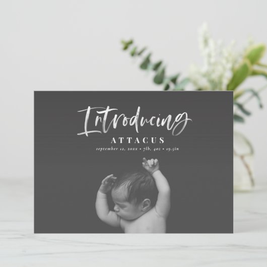 Watercolor-Skript-Foto-Geburtsankündigung Ankündigung (Stehend Vorderseite)