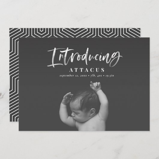 Watercolor-Skript-Foto-Geburtsankündigung Ankündigung (Vorne/Hinten)