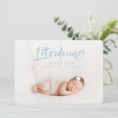 Watercolor-Skript-Foto-Geburtsankündigung Ankündigung (Stehend Vorderseite)