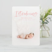 Watercolor-Skript-Foto-Geburtsankündigung Ankündigung (Stehend Vorderseite)
