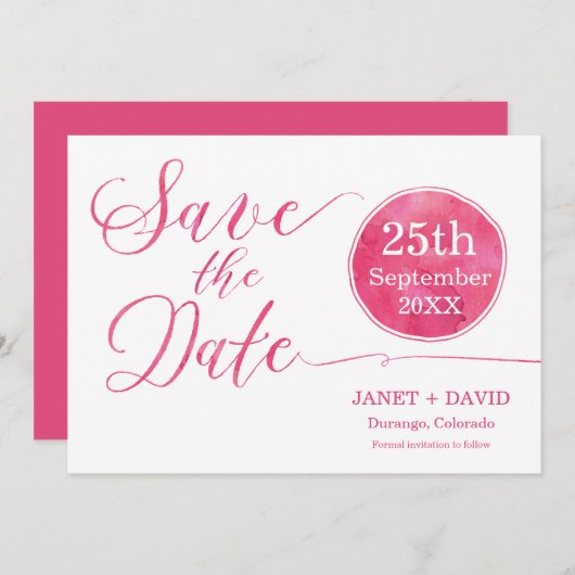 Watercolor-Skript Rosa Save The Date (Vorne/Hinten)