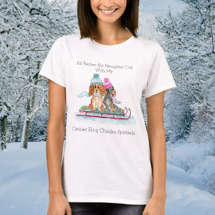Watercolor Sledding Cavalier King Charles Spaniel T-Shirt