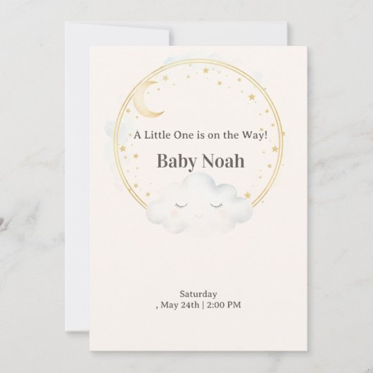 Watercolor Sleeping Cloud Baby Shower Invitation M Einladung (Vorderseite)