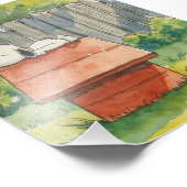 Watercolor Sleeping Dog on Red Doghouse Art Fotodruck (Ecke)