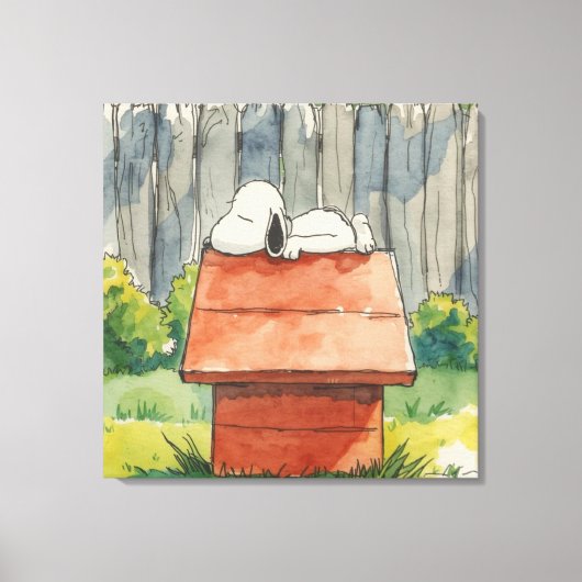 Watercolor Sleeping Dog on Red Doghouse Art Leinwanddruck (Vorderseite)
