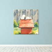 Watercolor Sleeping Dog on Red Doghouse Art Leinwanddruck (Insitu (Holzboden))