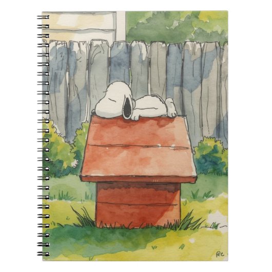 Watercolor Sleeping Dog on Red Doghouse Art Notizblock (Vorderseite)