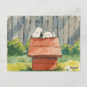 Watercolor Sleeping Dog on Red Doghouse Art Postkarte (Rückseite)