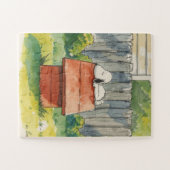 Watercolor Sleeping Dog on Red Doghouse Art Puzzle (Horizontal)