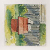 Watercolor Sleeping Dog on Red Doghouse Art Puzzle (Horizontal)