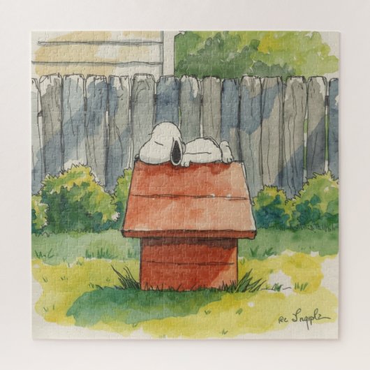 Watercolor Sleeping Dog on Red Doghouse Art Puzzle (Vertikal)