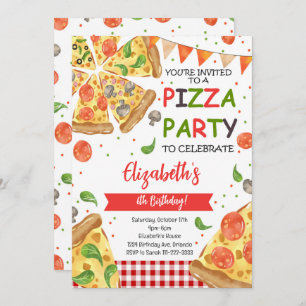 Watercolor Slice Pizza Geburtstagsparty Einladung